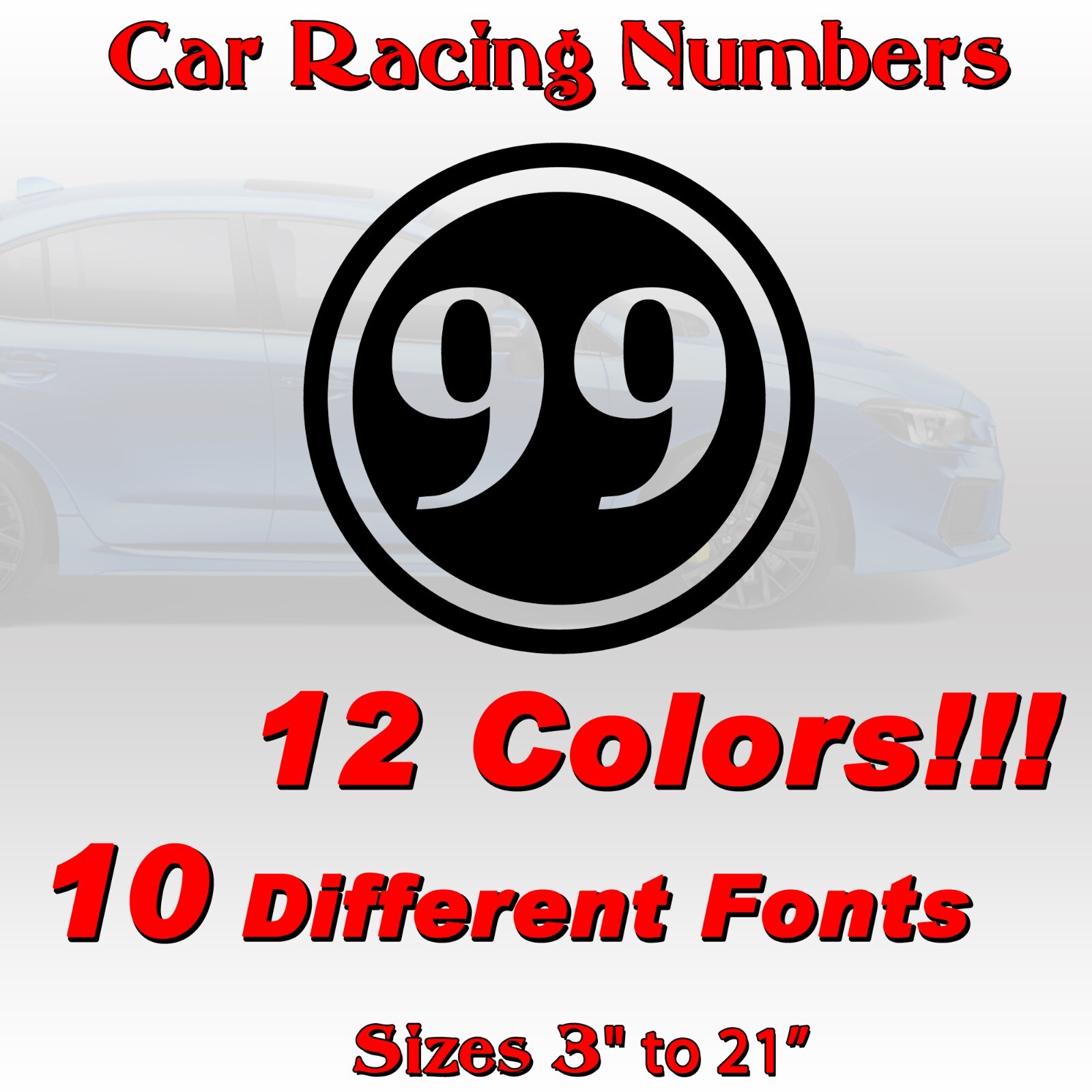 2 pack Racing circle numbers car door custom number rally sport die-cut decal V3