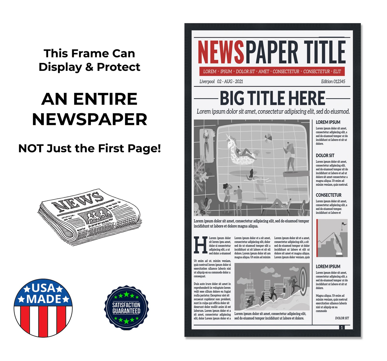 11×22 Newspaper Frame With Navy Blue and Orange Double Mat