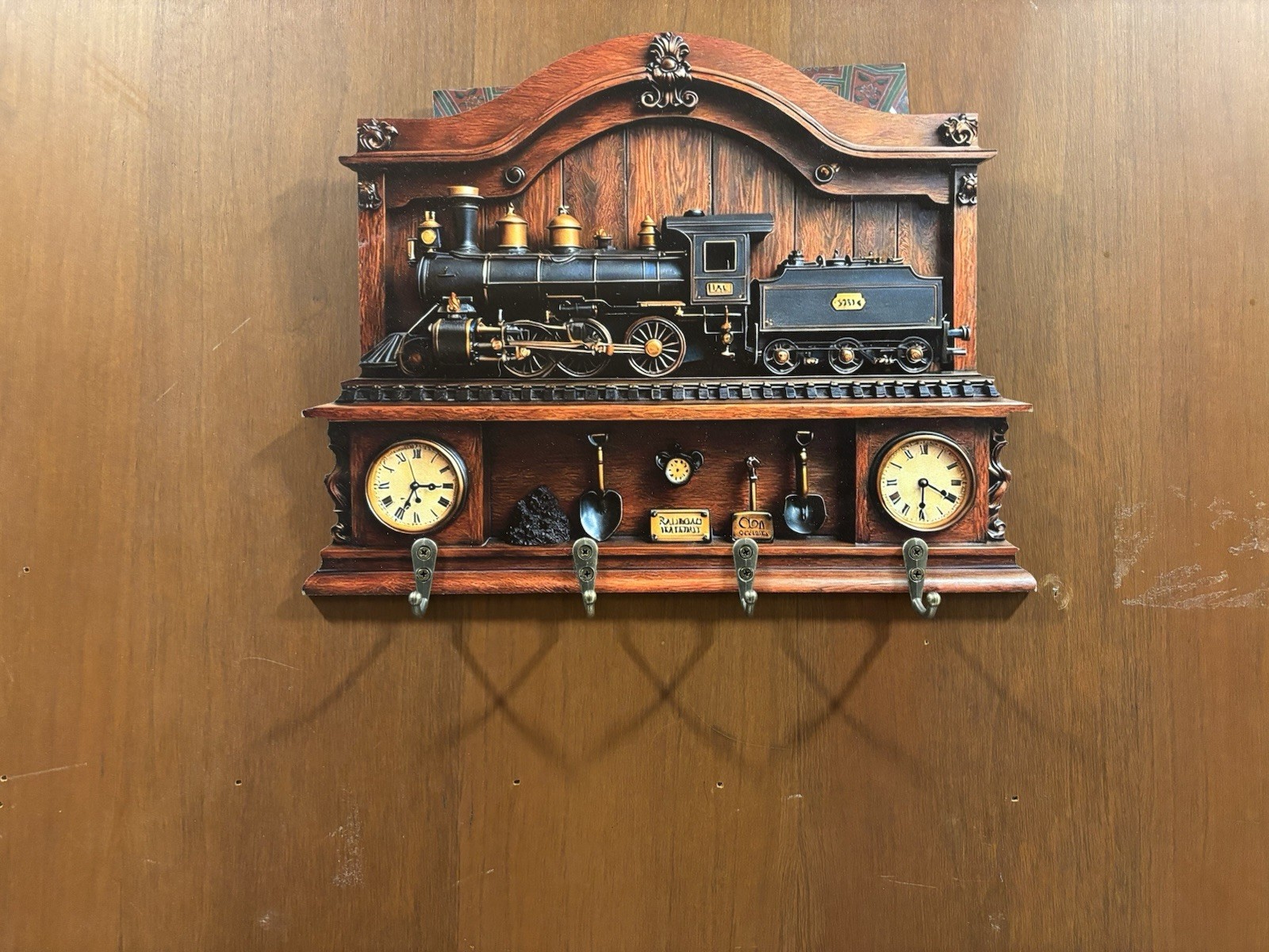 Vintage KEY HANGER/RACK Old Train Style,home Used large Size with Metalic Hooks