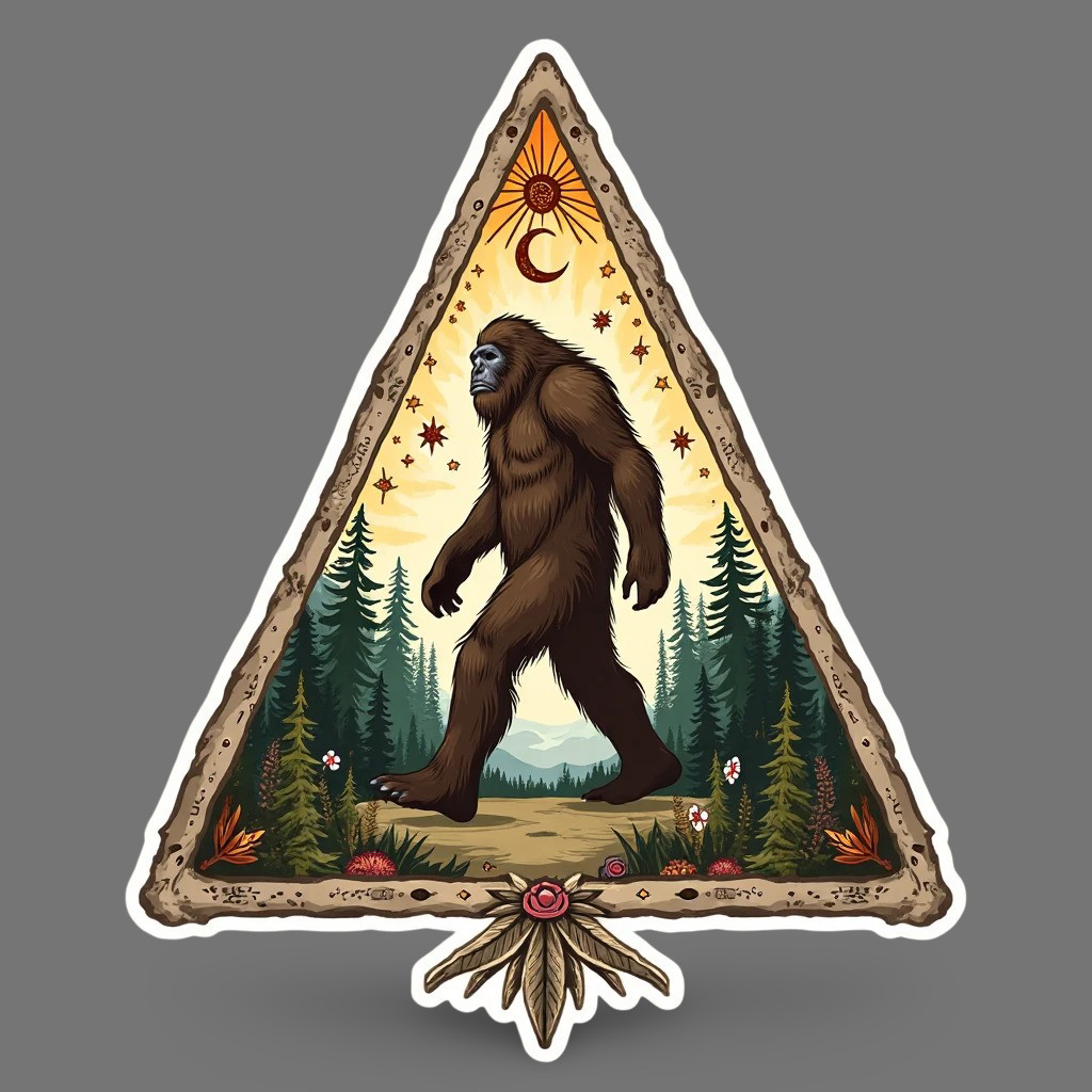 bigfoot sticker vinyl decal forest night moon glow walking sasquatch believe art