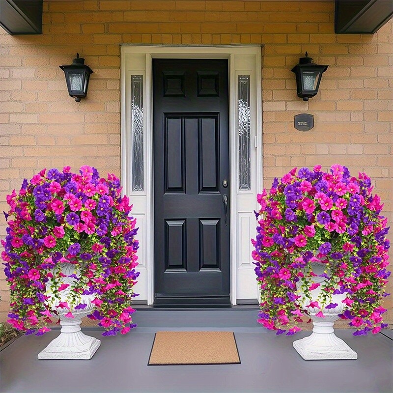 4PCS Artificial Morning Glory Vines UV Resistant Hanging Flowers Outdoor Decor