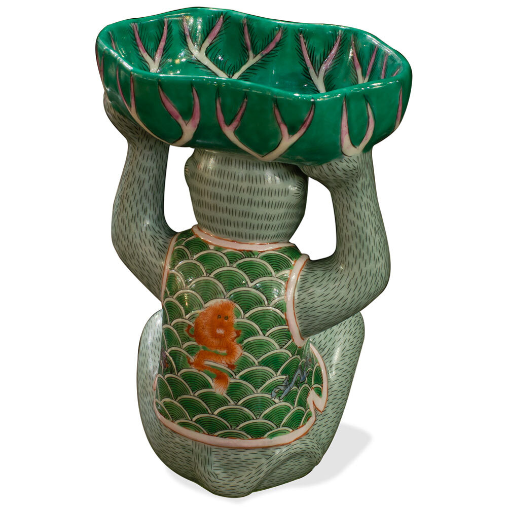 US Seller – Porcelain Monkey Chinese Figurine With Lotus Soap Dish