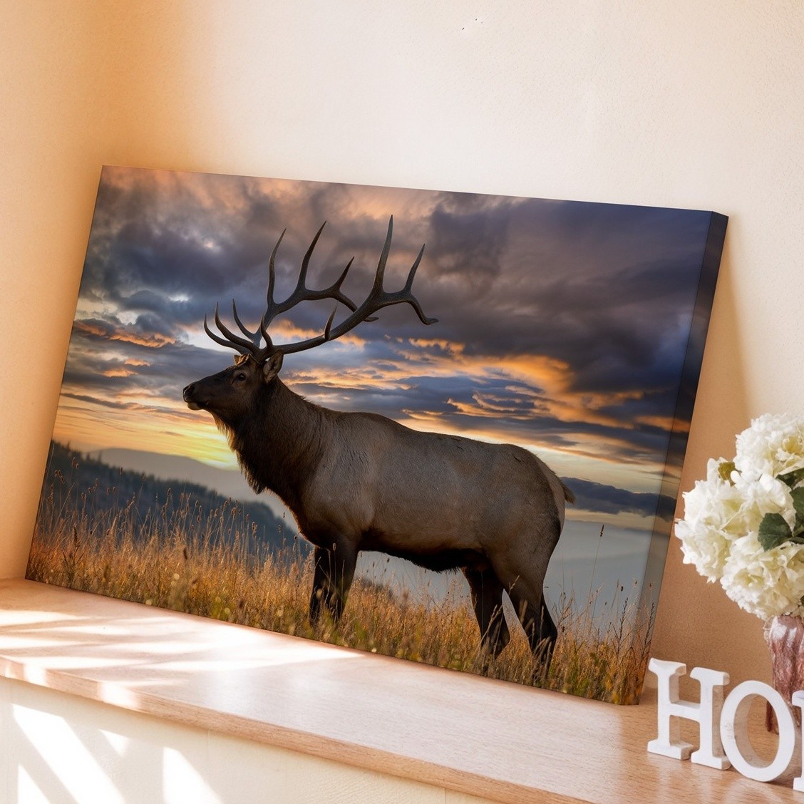 Majestic Elk Stands Proudly In A Golden Field, Its Impressive Antlers Wall Art