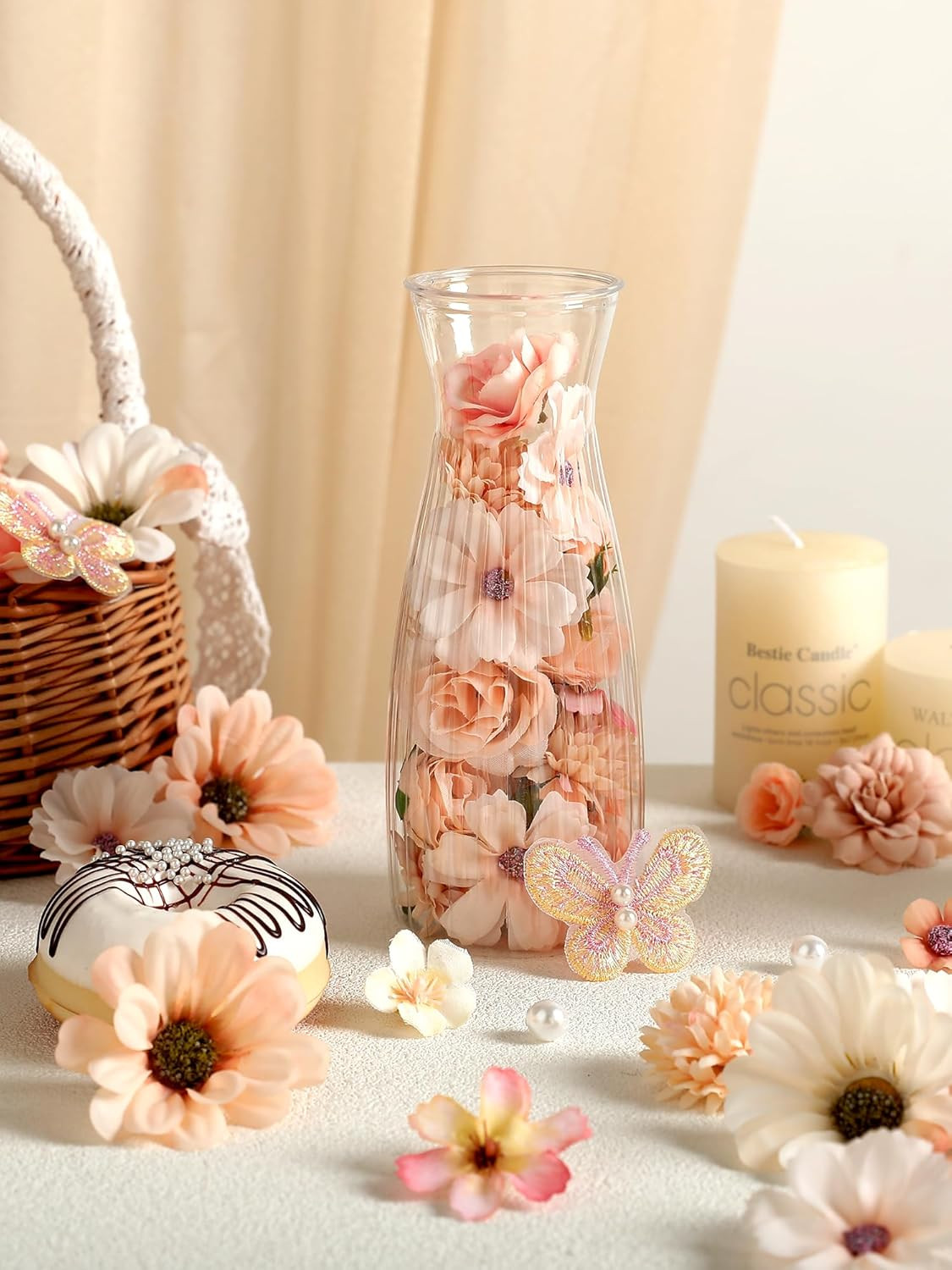 Mini Artificial Flowers for Crafts, 90 Pcs Nude Color Silk Fake Flowers Assorted