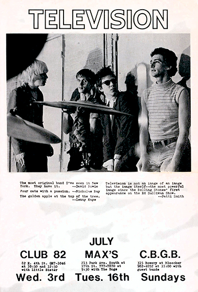 Television – 1974 – Club 82 – Max’s – C.B.G.B – Band Promo Poster