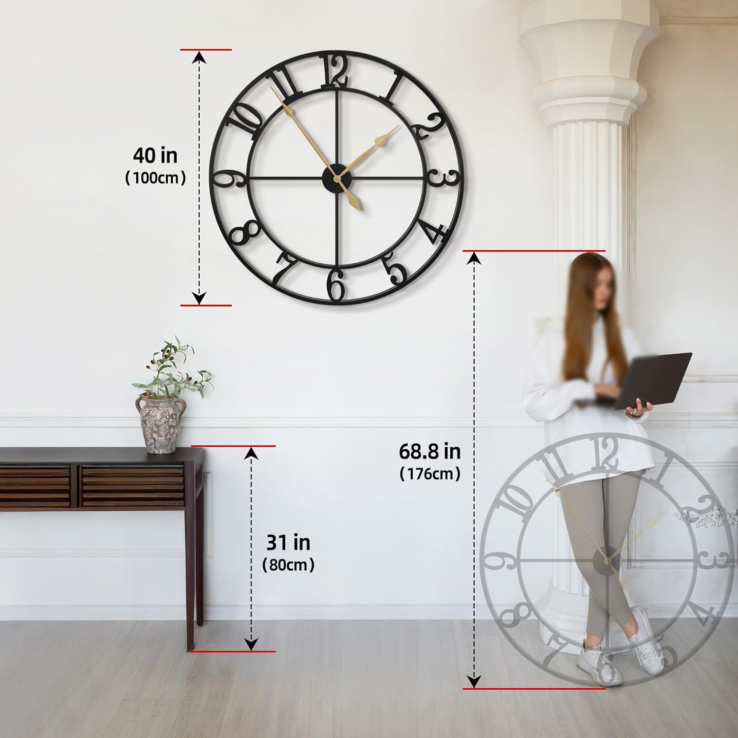 40 Inch Extra Large Wall Clock, Decorative Oversized Arabic Numerals Battery Ope
