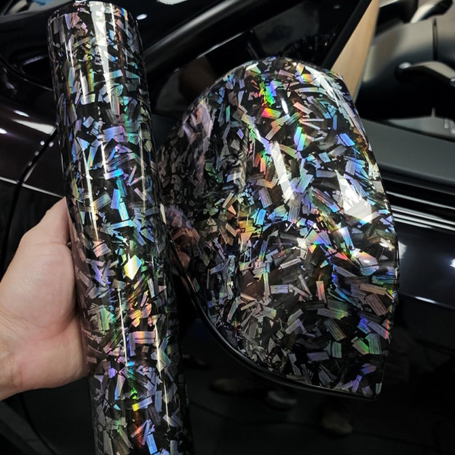 Chrome Black Forged Gloss Carbon Fiber Car Vinyl Wrap Roll Air Release Adhesi…