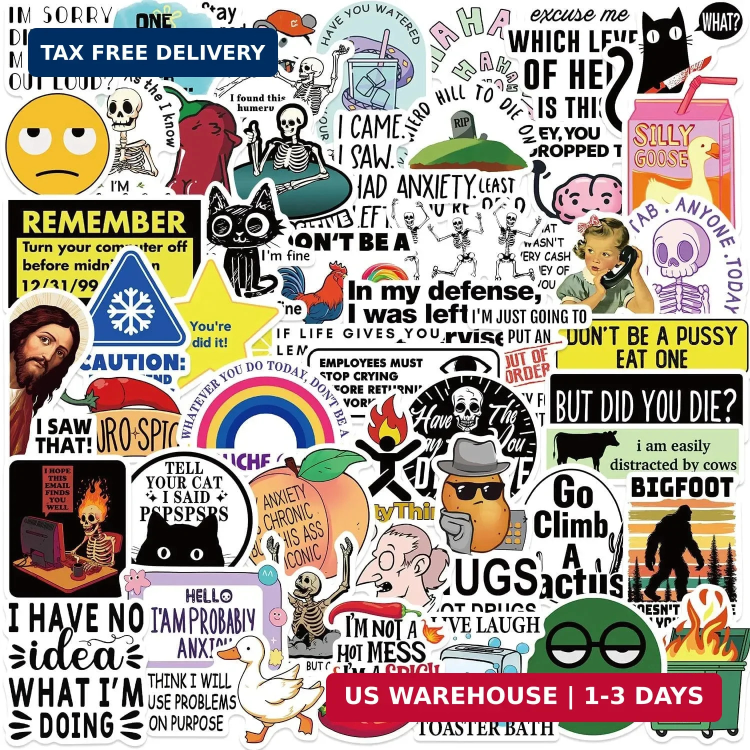Funny Adults Stickers Bulk, 50pcs Prank Meme Sticker for Kids Teens Adults, Snar