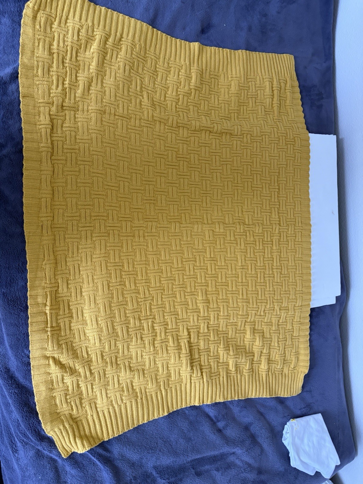 Yellow 100% Cotton Knitted Basketweave Sofa Throw Blanket, Large 40 x 78 in