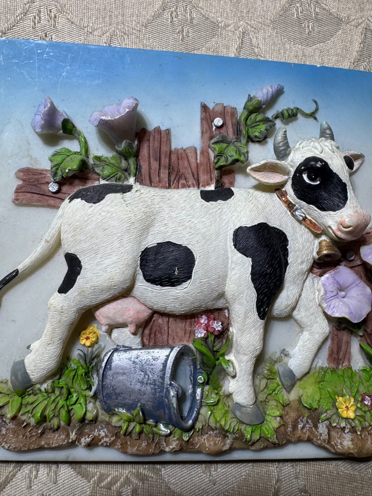 Vintage Ceramic 3D “Milk Cow” Wall Hanging Plaque – 4.75 Inches x 5.75 Inches