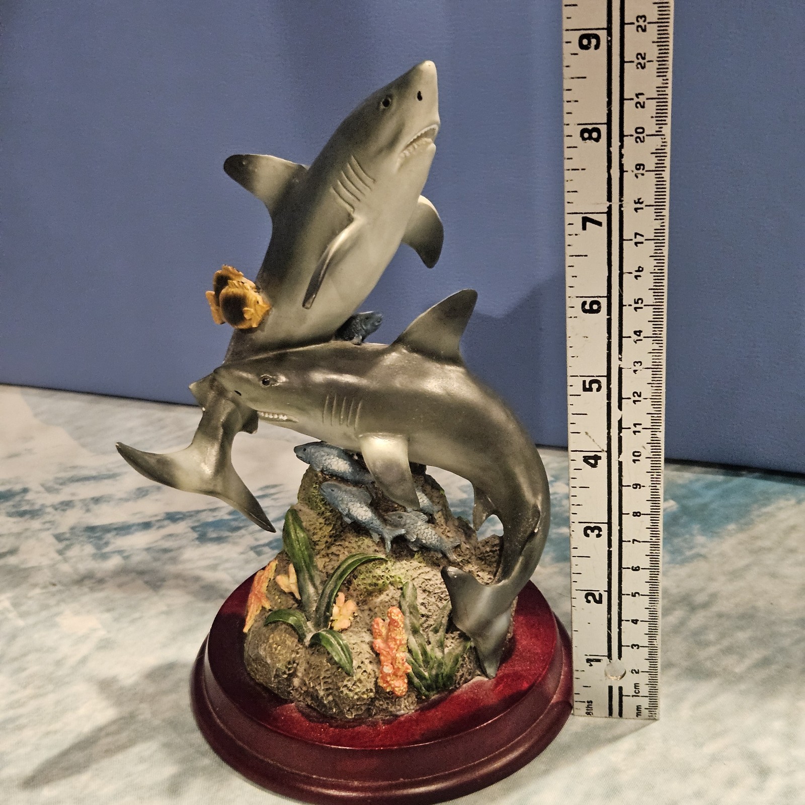 Shark Resin Figurine Statue Ocean Beach Nautical Decor Sculpture 9″ Tall