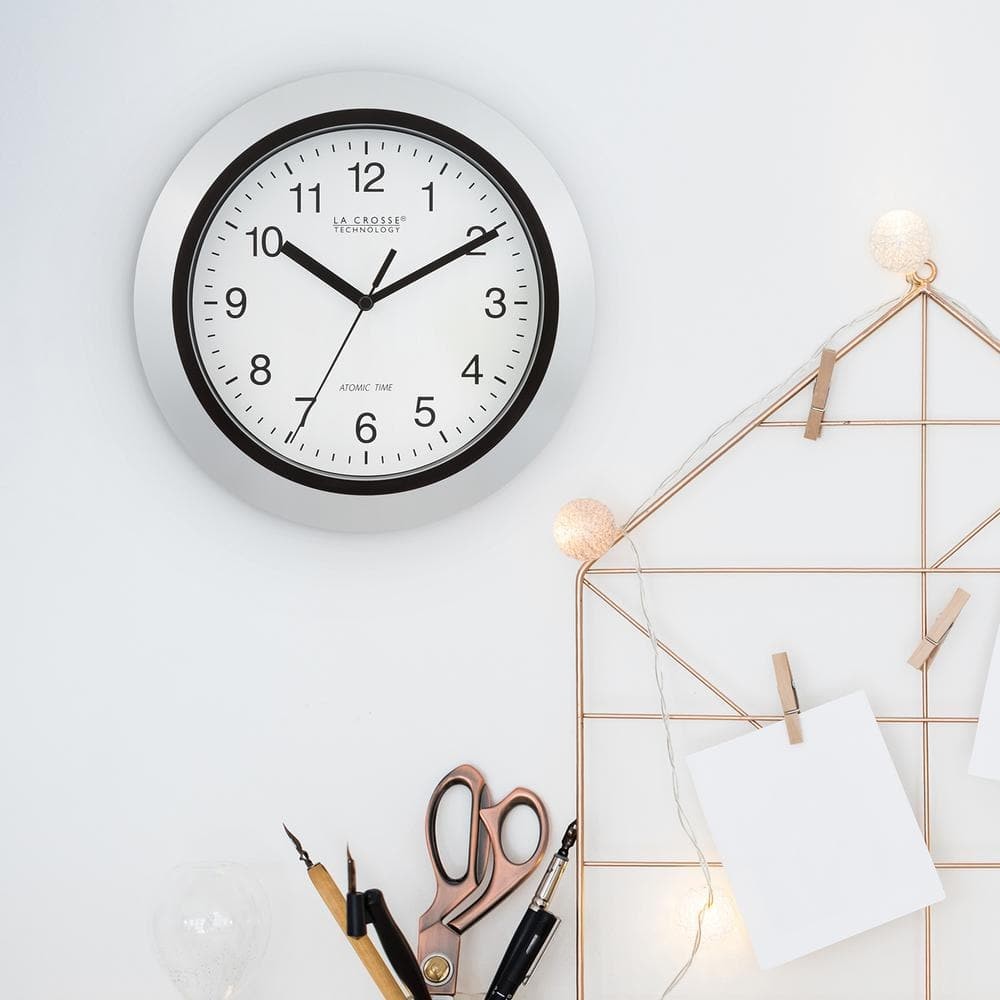 La Crosse Technology 10 in. Atomic Analog Wall Clock in Silver