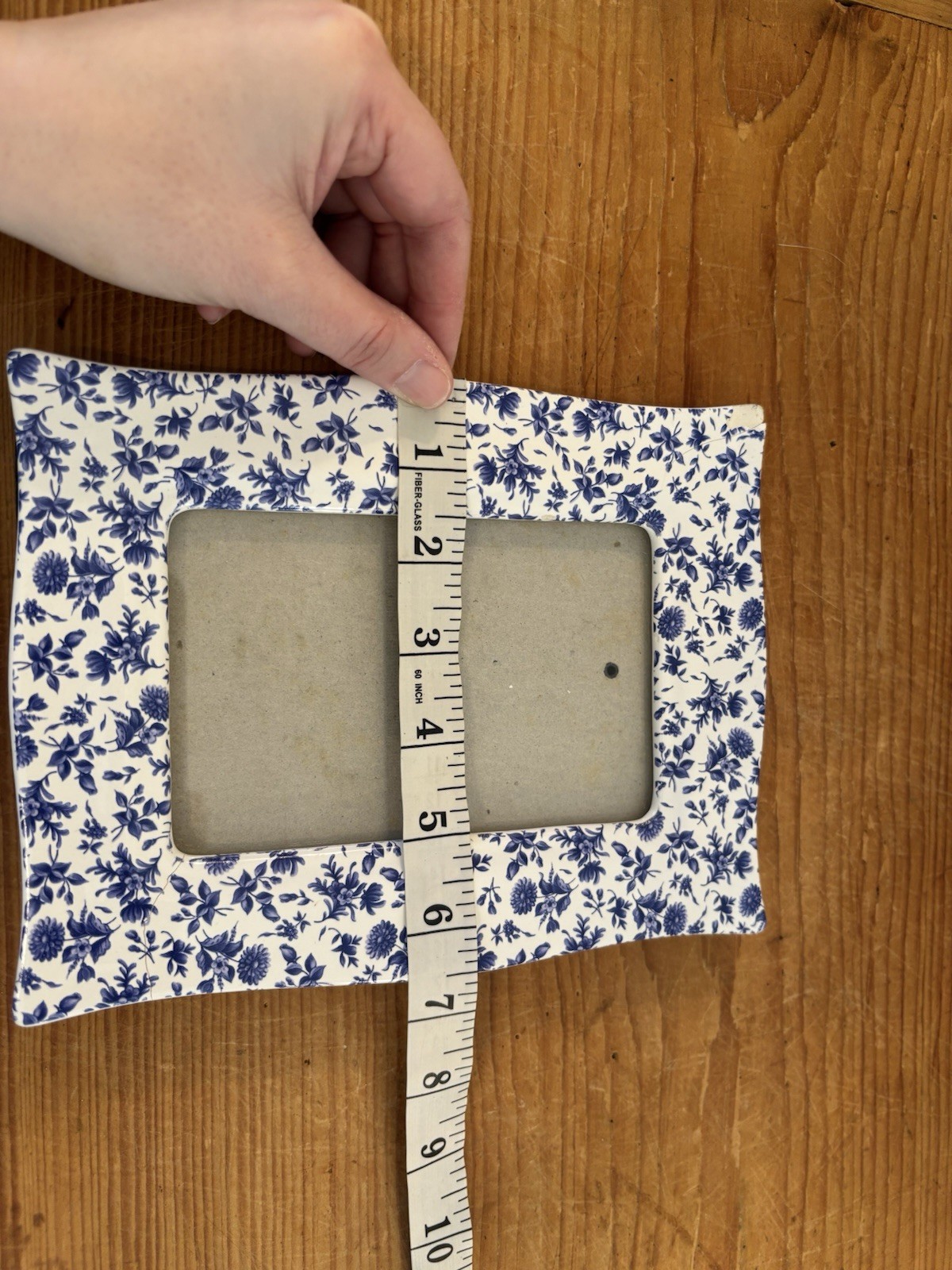Vintage Ceramic Picture Frame 8.5×6.5 White W/Small Blue flowers Cottagecore