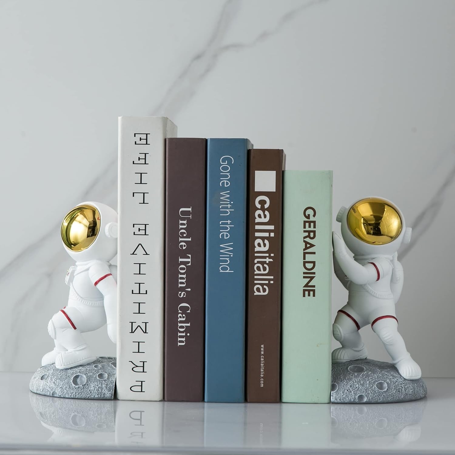 Space Theme Bookends for Shelves, Astronaut Moon Book Ends for Kids Room