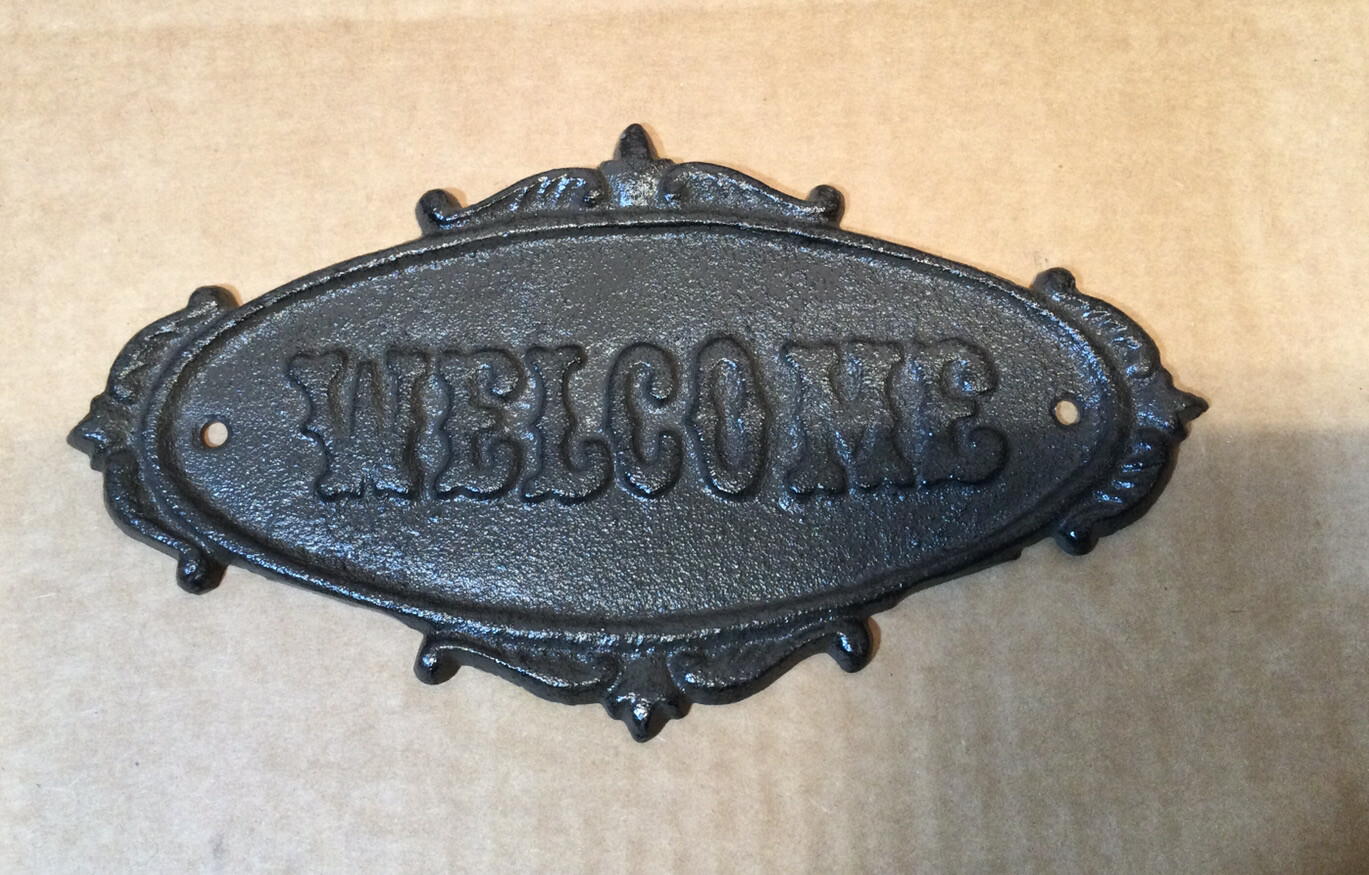 Cast iron Antique Victorian Style Welcome Plaque Sign Rustic Wall Decor New