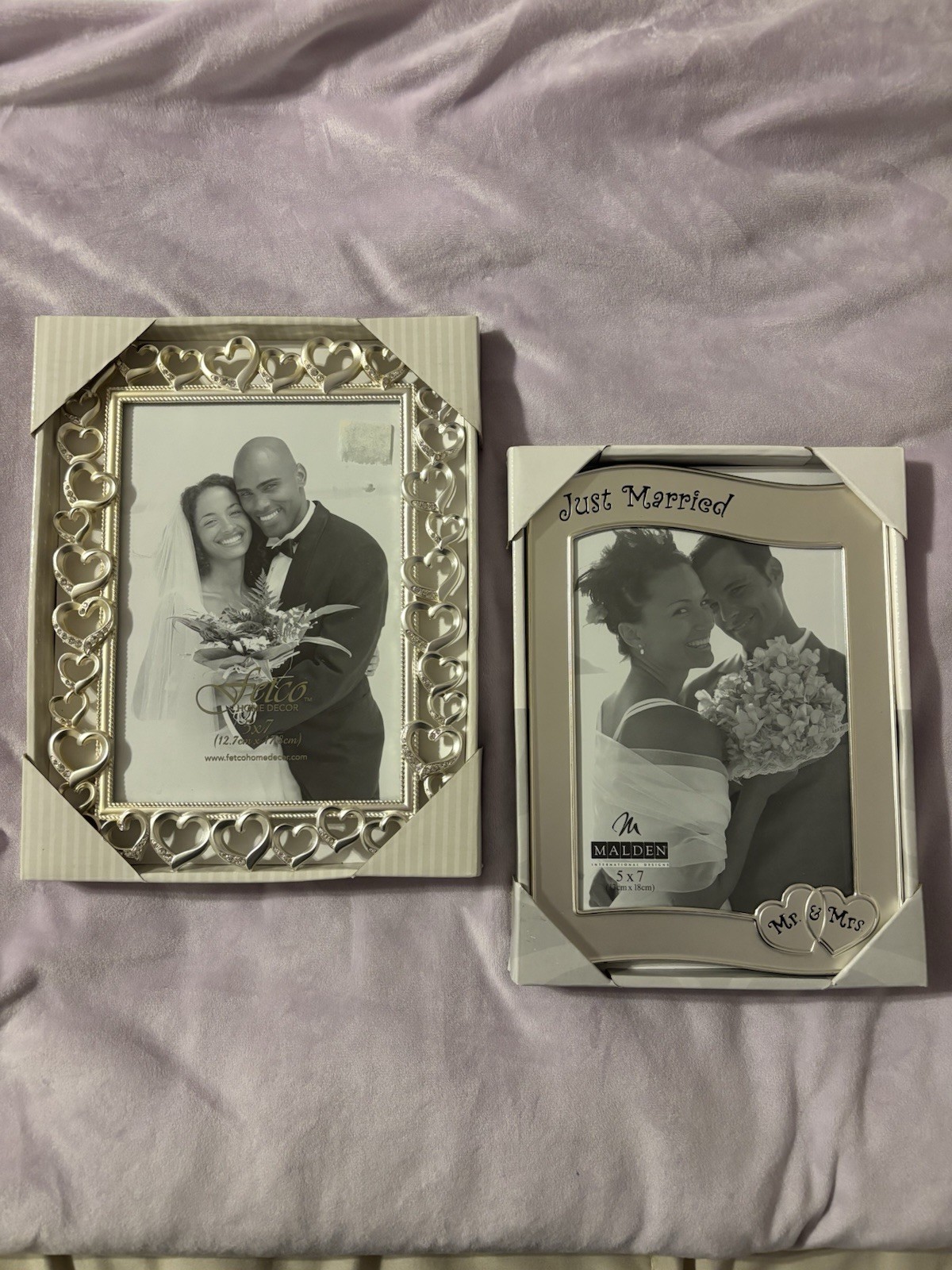 Set of 2 Silver Wedding Picture Frames – 5×7 & 5×7 – New in Box