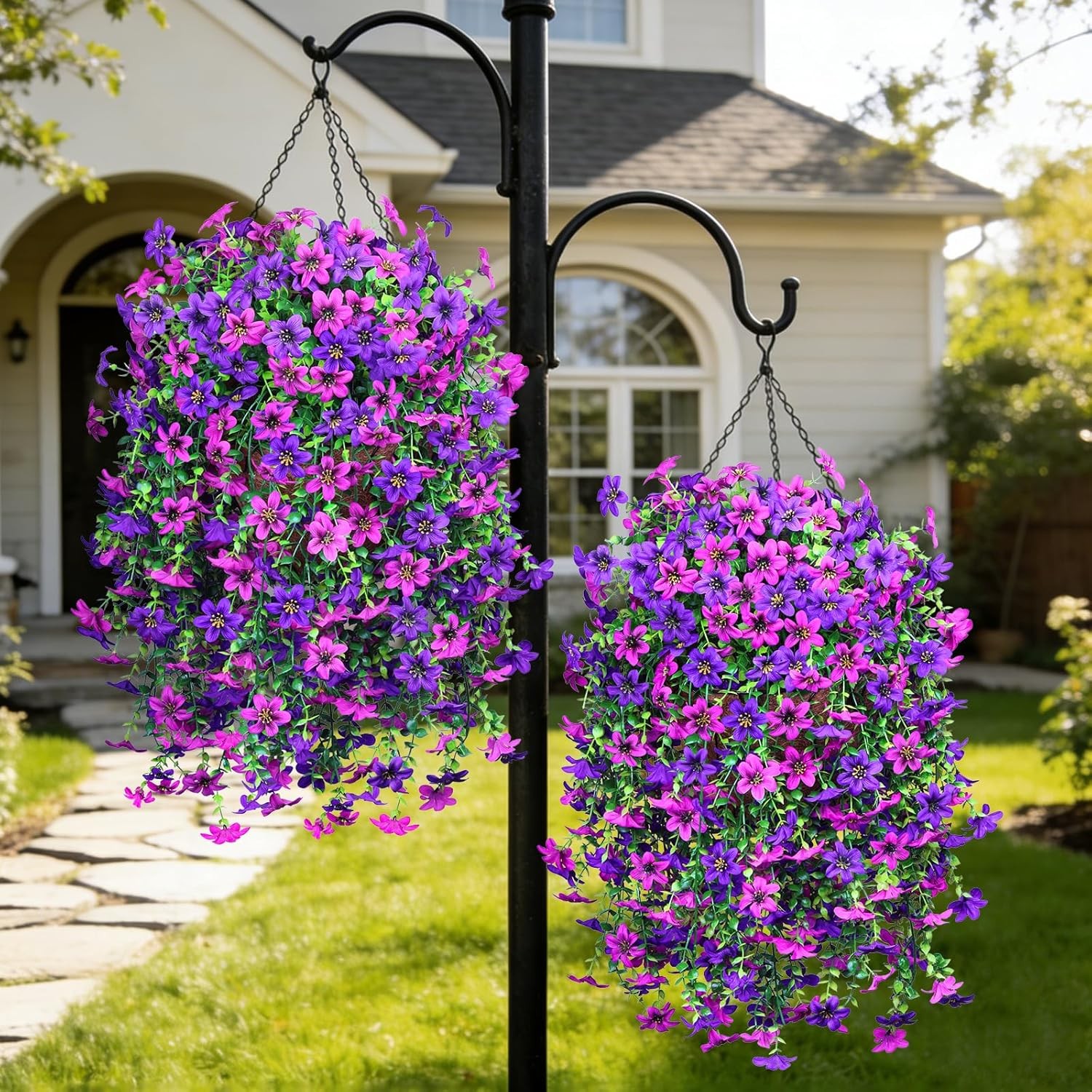 6Pcs Artificial Hanging Flowers Faux Plants Spring Porch Decor for Outdoors USA