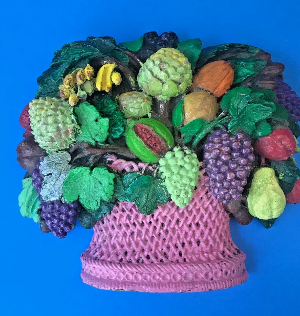 FRUIT Grapes BASKET DOORSTOP Wall Plaque Colorful Design Shabby Chic Decor
