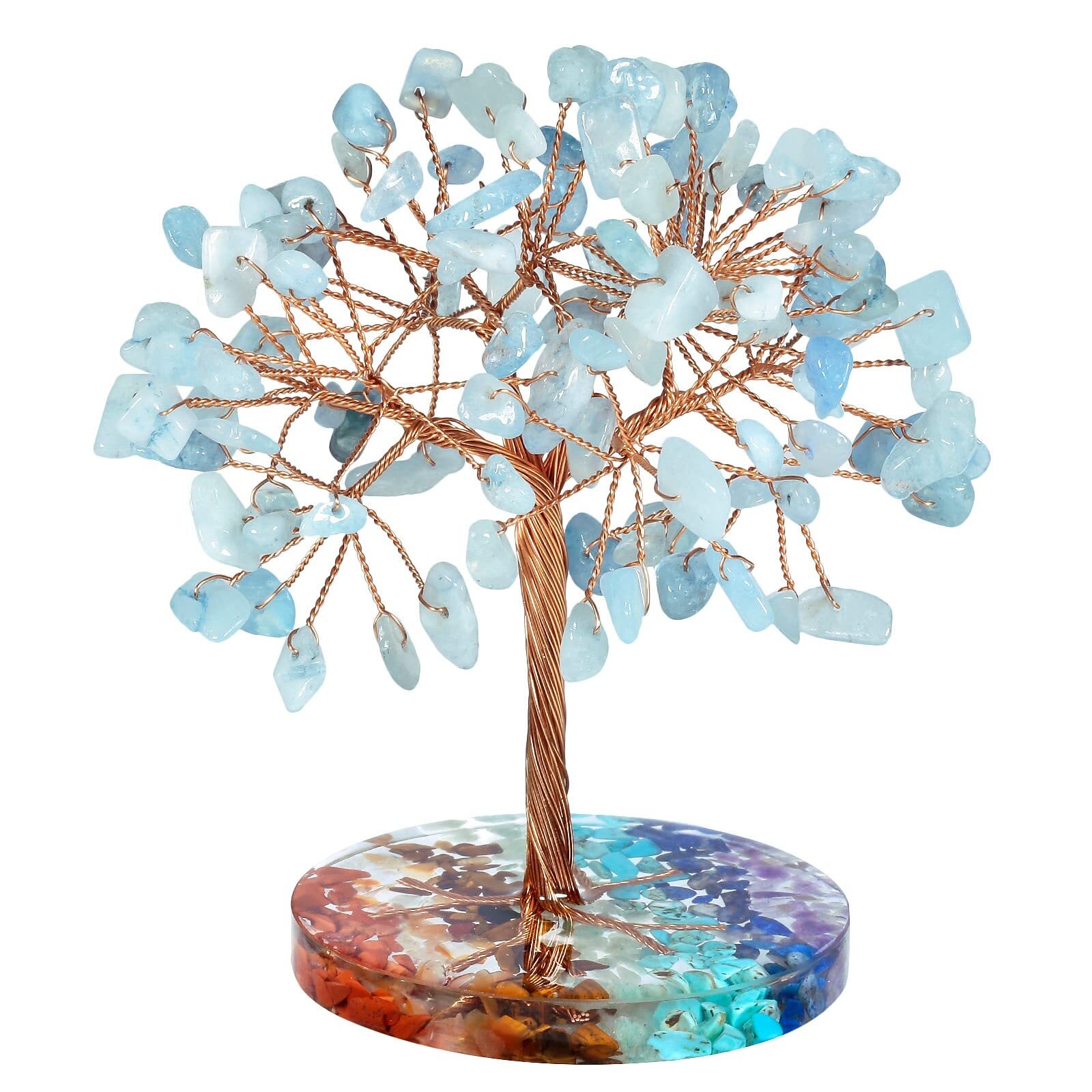 mookaitedecor Natural Aquamarine Crystal Money Tree with 7 Chakra Stones Resi…