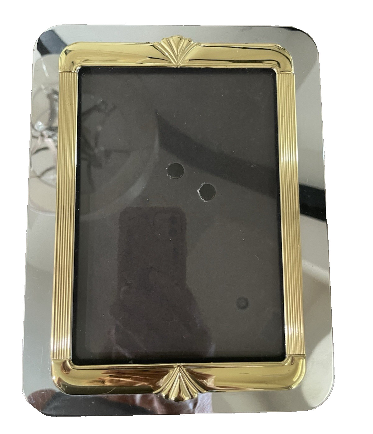 Vtg Art Deco Style 5×7 Metal Brass Photo Frame Portrait Picture Easel Back