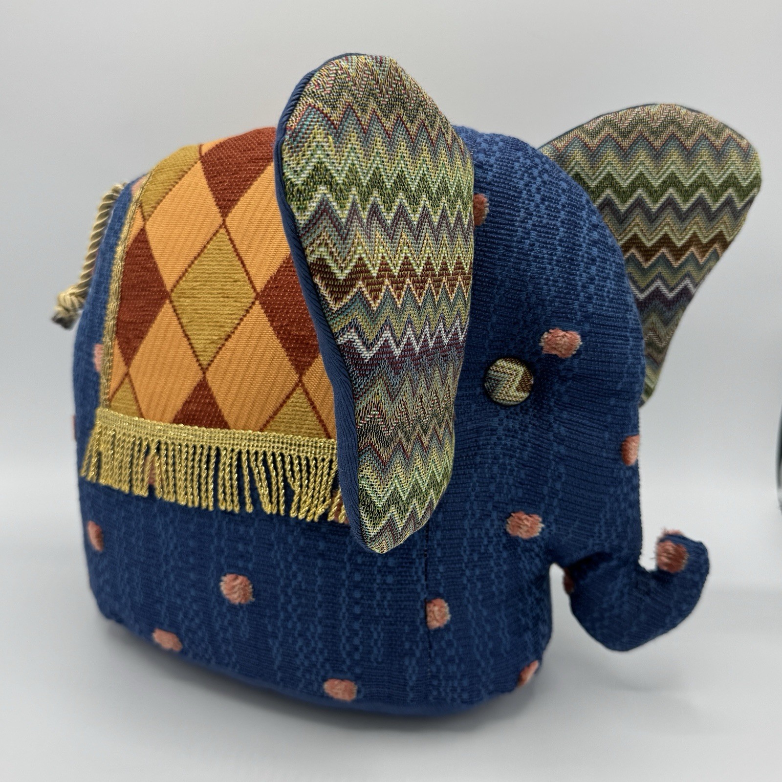 Uno Alla Volta Handmade Italy Elephant Weighted Door Stop Tapestry 12”