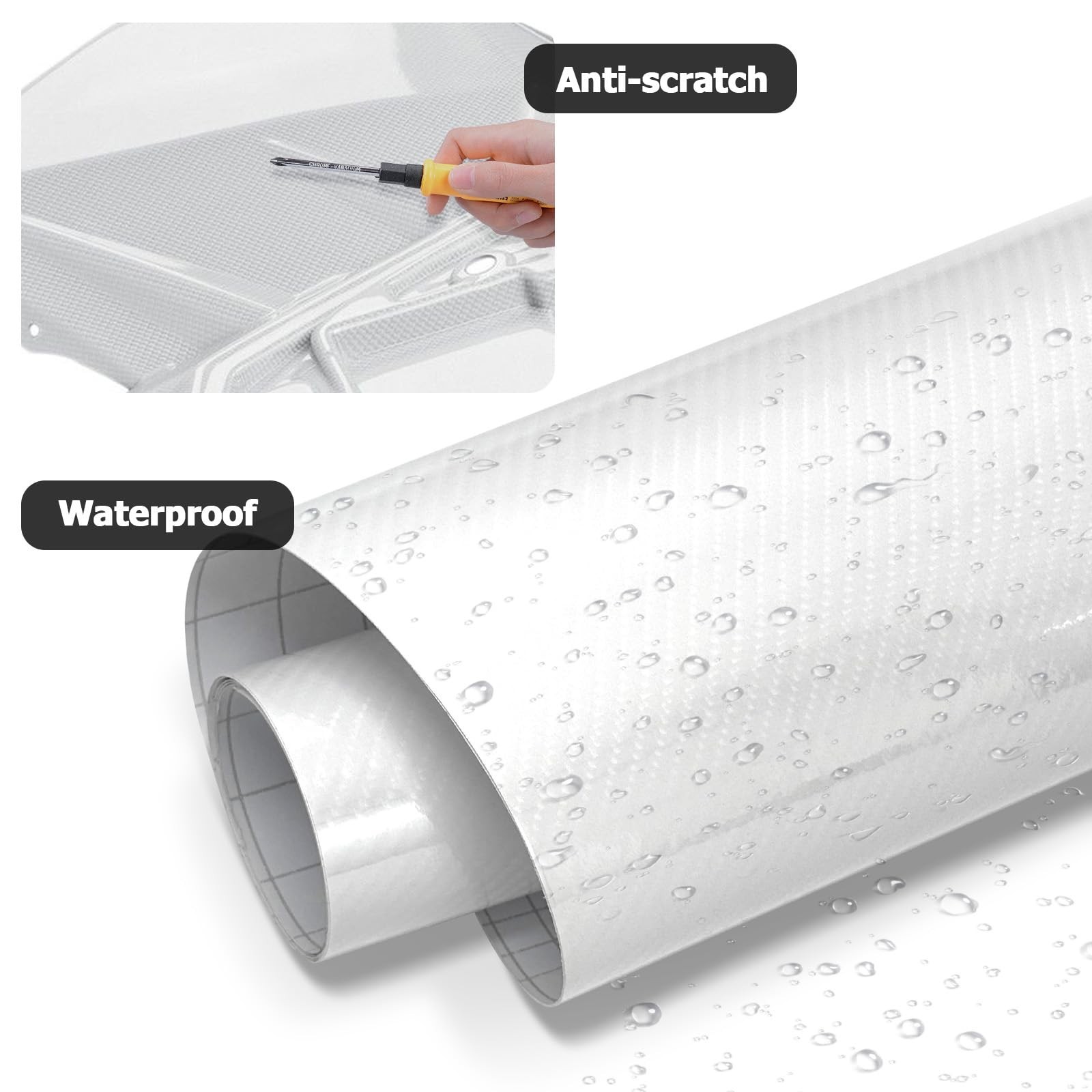 White Carbon Fiber Vinyl Wrap for Cars, 6D High Gloss Car Wrap Vinyl Roll wit…