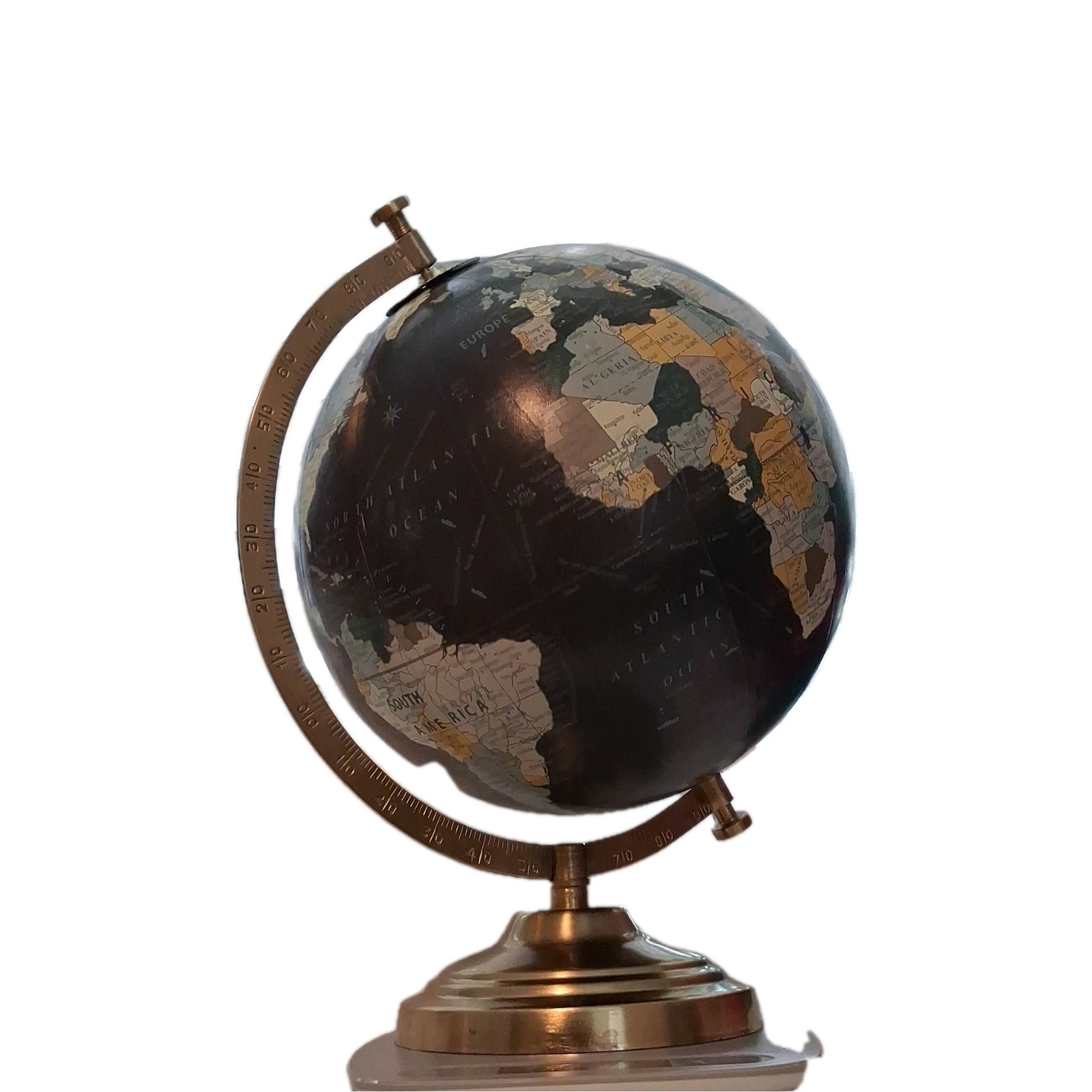 Rotating Tabletop Decorative World Globe w/ Black Gold Metal Base, Multicolor