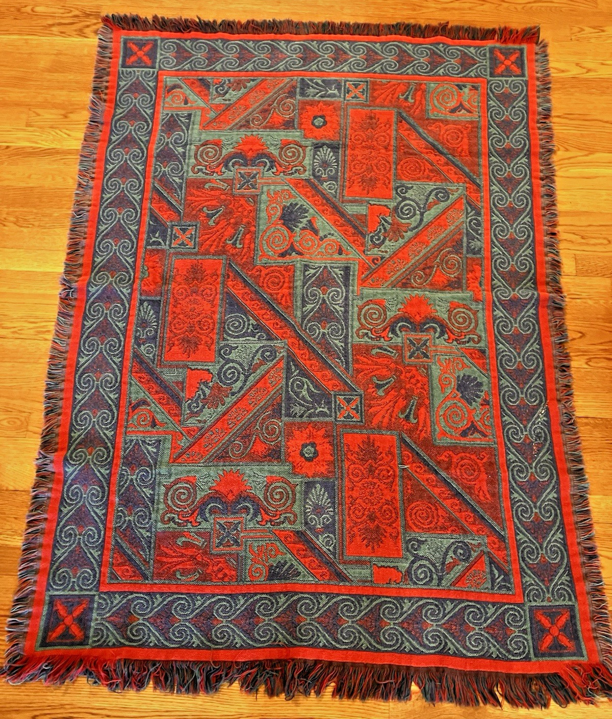 VTG Goodwin Weavers Woven Tapestry Throw Blanket Red Blue Green