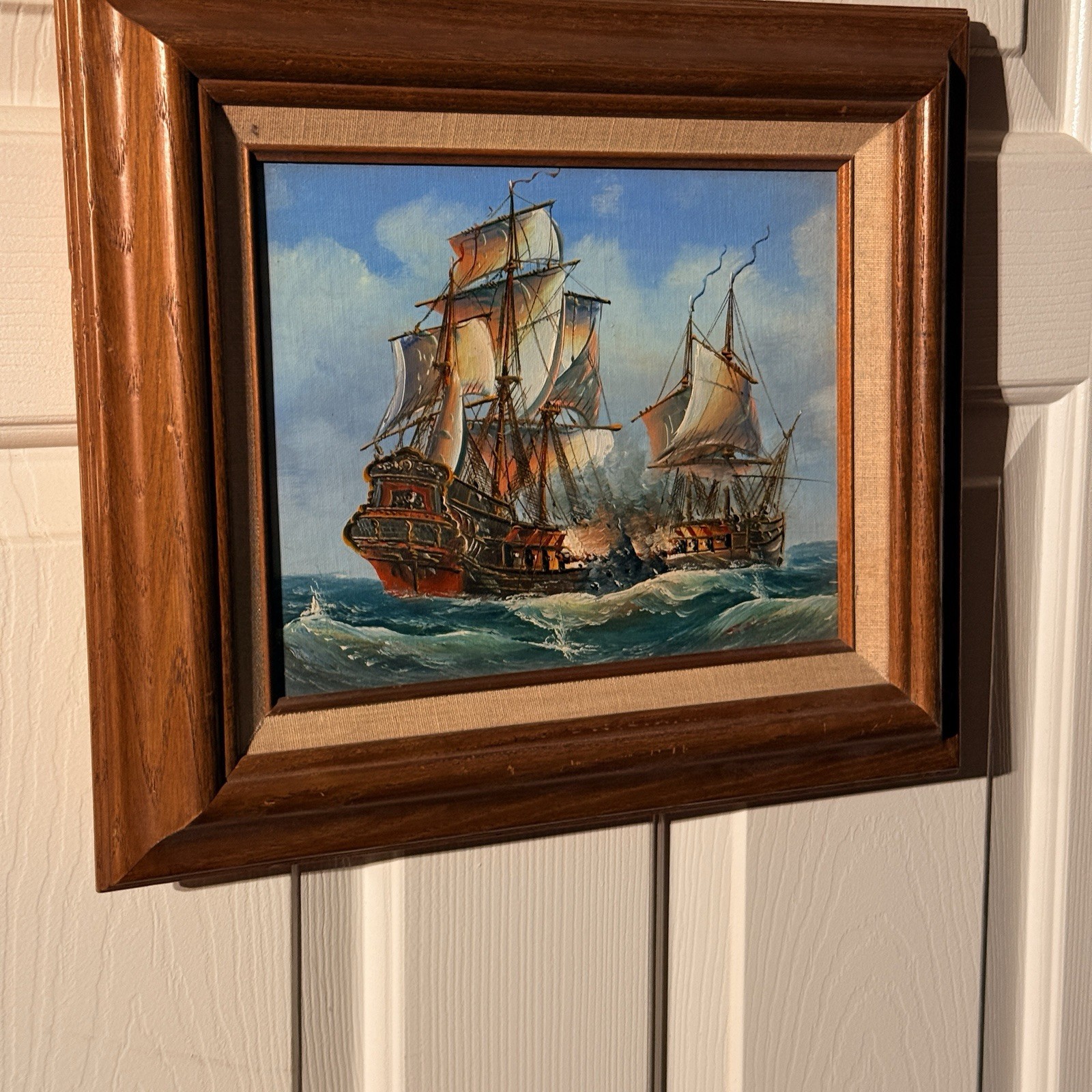 Vintage J. Harvey Original Maritime Oil Painting — 18th Century Tall Ships