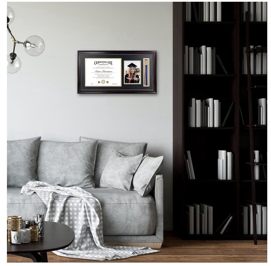 11×22 Diploma Frame w/ Tassel Holder for 8.5×11 Certificate Gold Rim