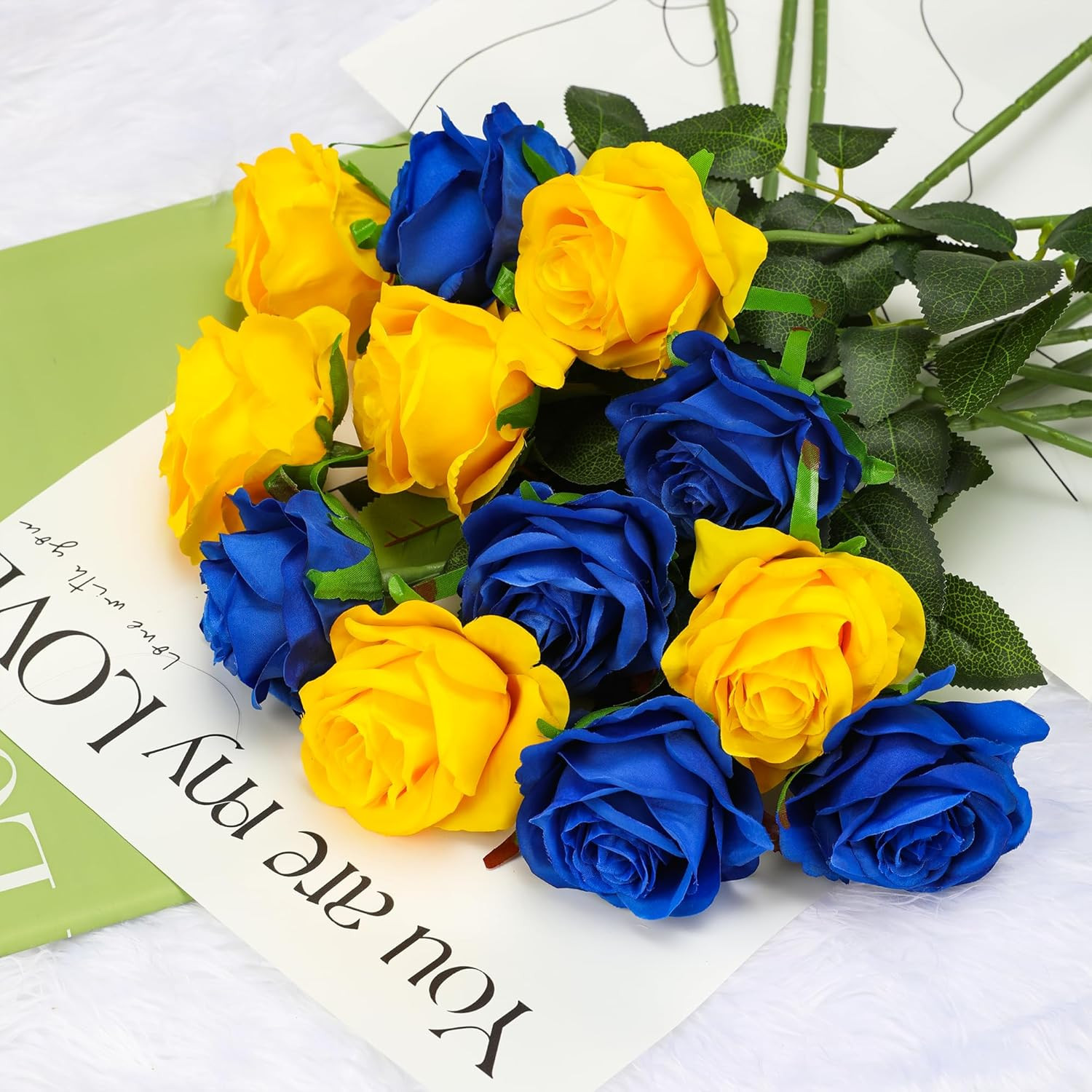 Yellow Fake Roses Artificial Flowers – 10 Pcs Fake Artificial Roses Silk Flowers