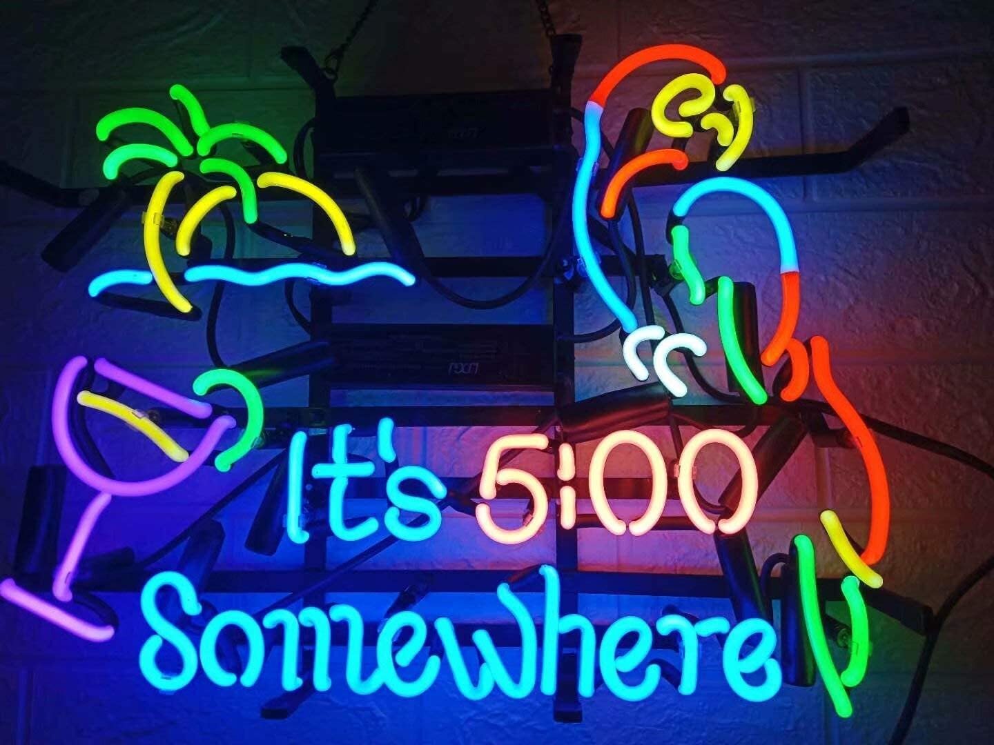 New It’s 5 00 Somewhere Parrot Neon Light Sign 17″x13″ Wall Decor Palm Tree Beer