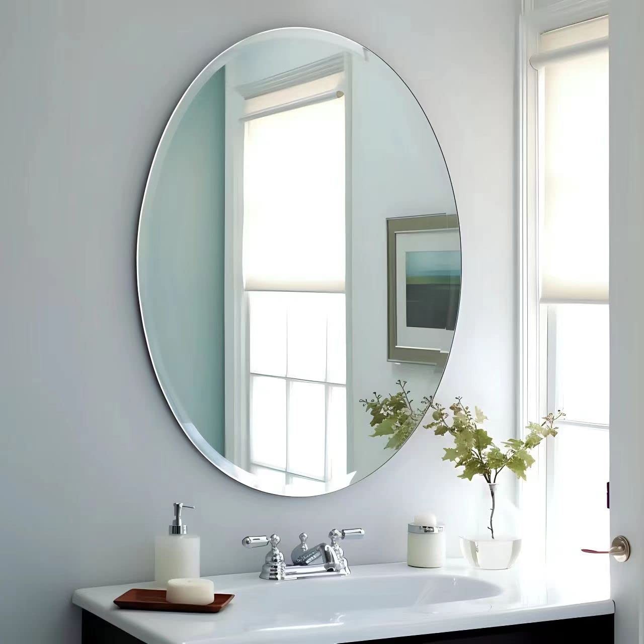 USHOWER 24x36Inch Oval Wall Mirror Bathroom Vanity Mirror Frameless Beveled Edge