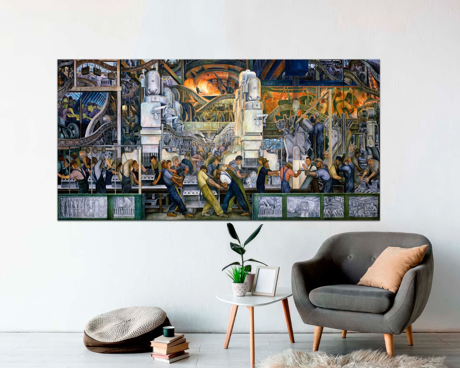 Diego Rivera, Detroit Industry, South Wall, Narrow Horizontal Wall Art Large Art