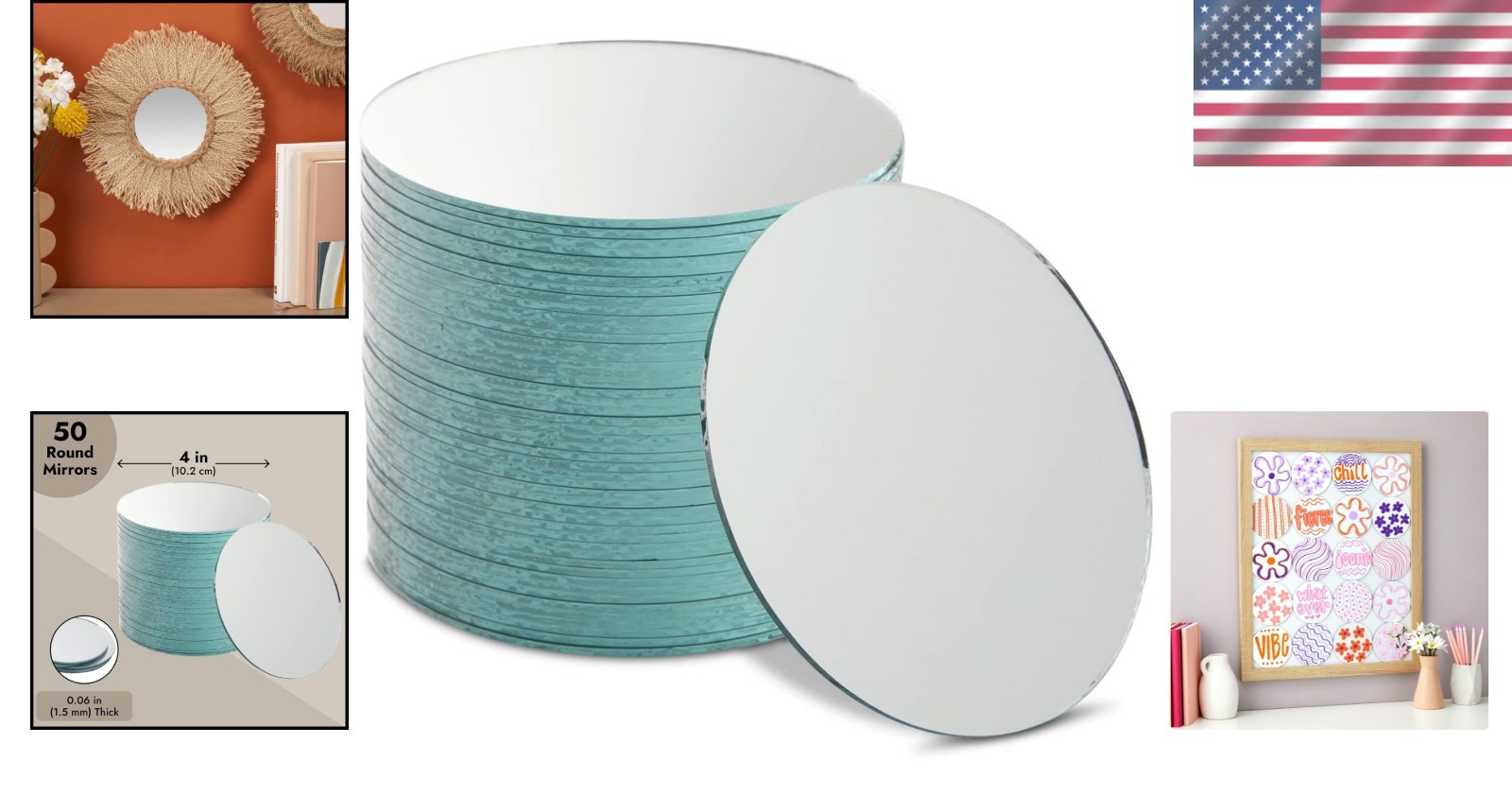 Versatile Round Glass Mirrors for Crafts 50-Pack
