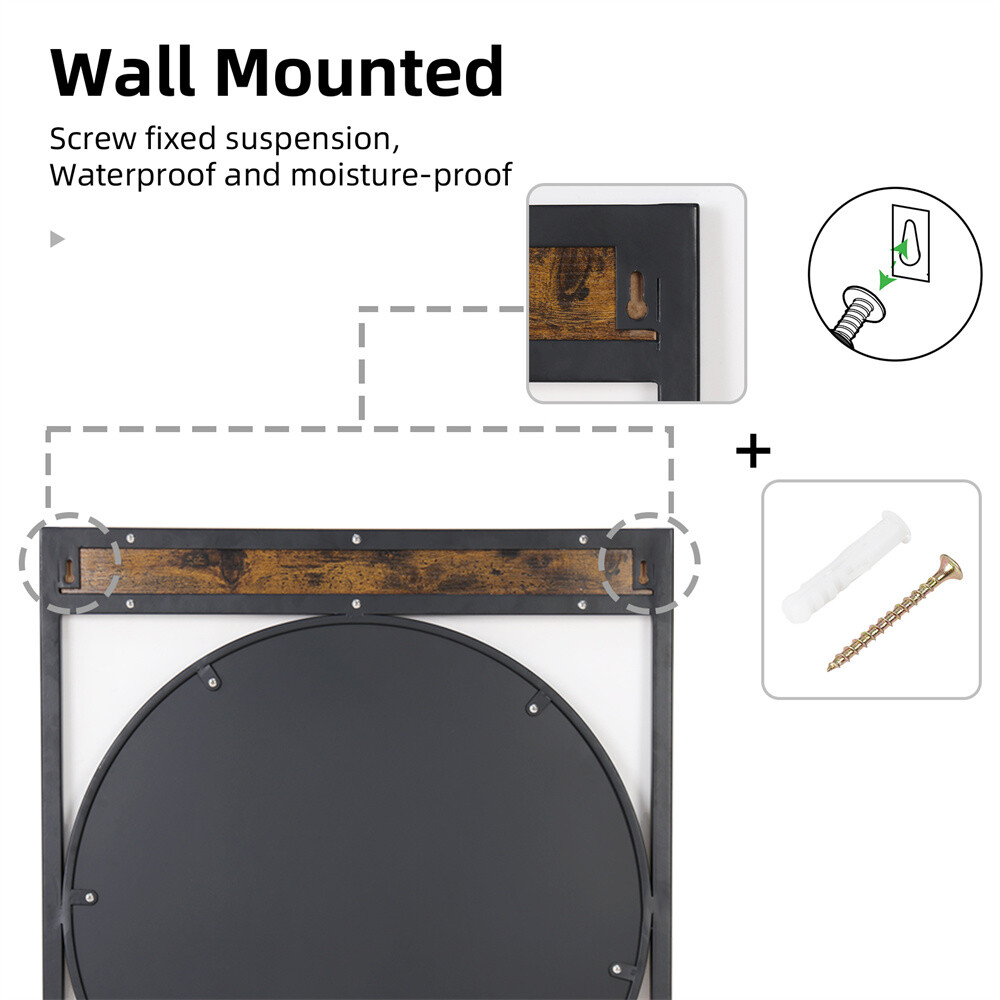 Farmhouse Metal Round Mirror in Square Frame Wall Decor for Bathroom Living Room