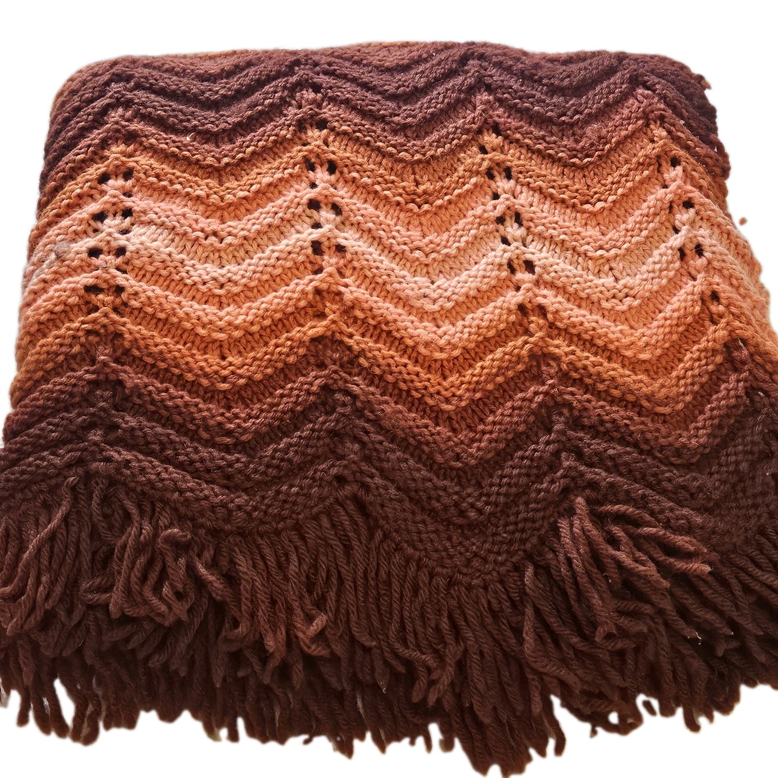Crochet Afghan Blanket Throw 68″ x 51″ Orange & Brown MCM Zig Zag Earth Colors
