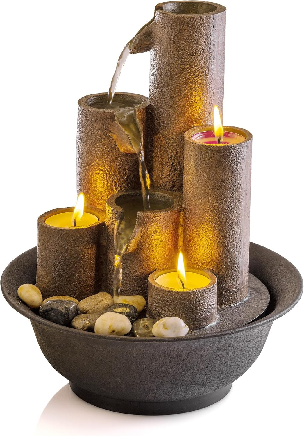 WCT202 Indoor Tabletop Tiered Water Fountain Featuring 3 Candles for Desktop and