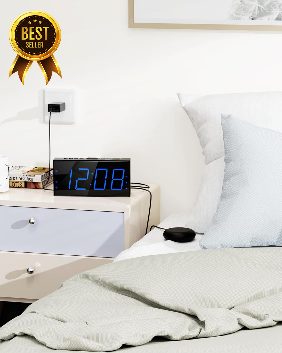 Loud Alarm Clock Bed Shaker Vibrating Dual Alarm LED Display USB Charging