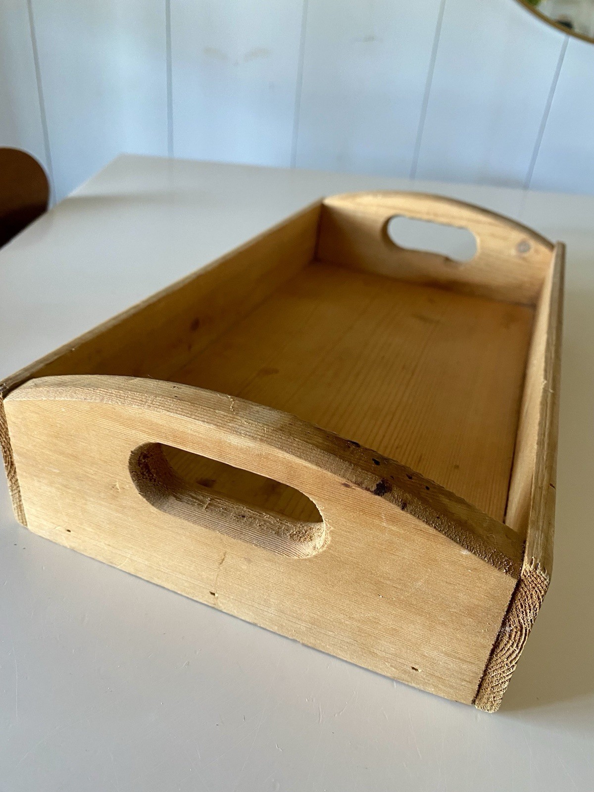 Rustic Wooden Serving Tray w/ Cutout Handles Farmhouse Primitive Decor