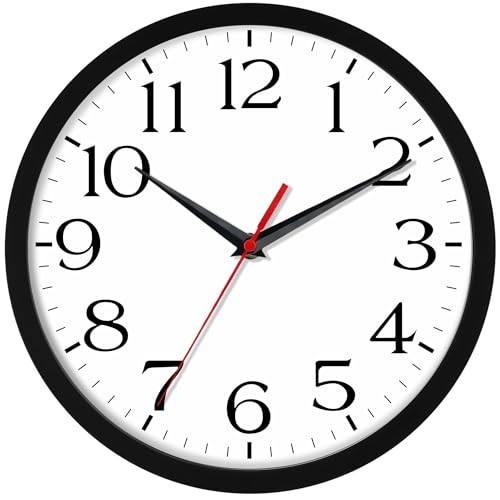 8 Inch Wall Clock – Battery Operated, Silent Non-Ticking Analog 8″ L-black