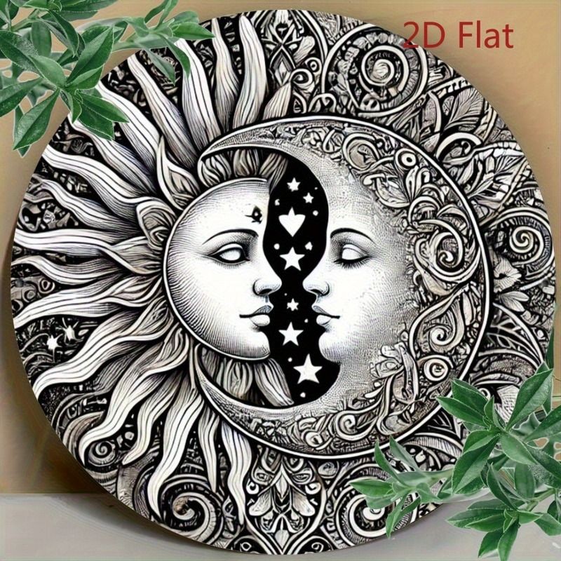 Sun And Moon Metal Sign Celestial Black And White Wall Decoration For Boho Home