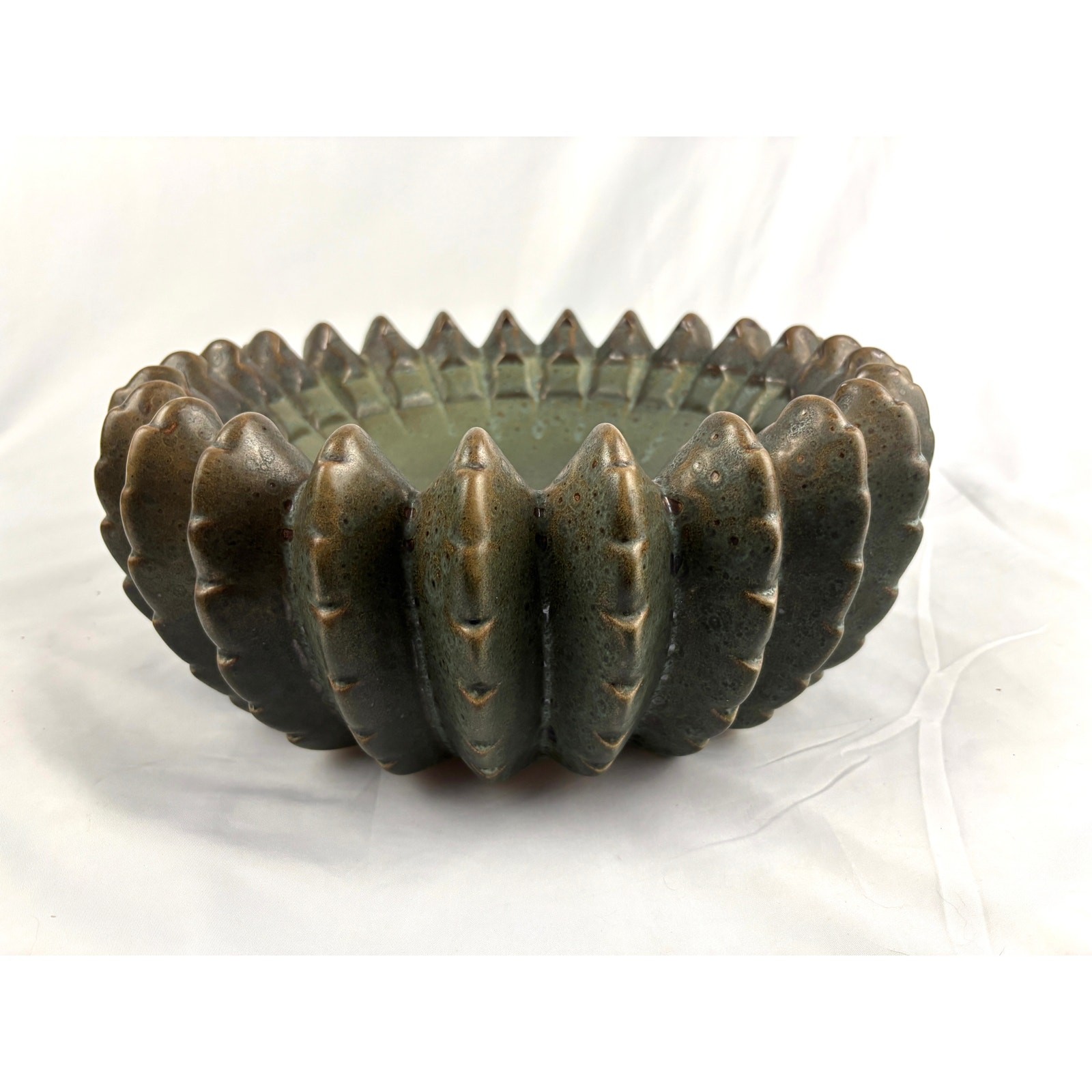 VTG Scalloped Unique Decorative Bowl -Textured Ridge Studio A Portugal Cactus