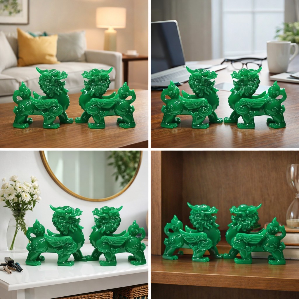 Jade Green Pi Xiu/Pi Yao /Bi Xie Wealth Guardian Statue Feng Shui Decor set Gift