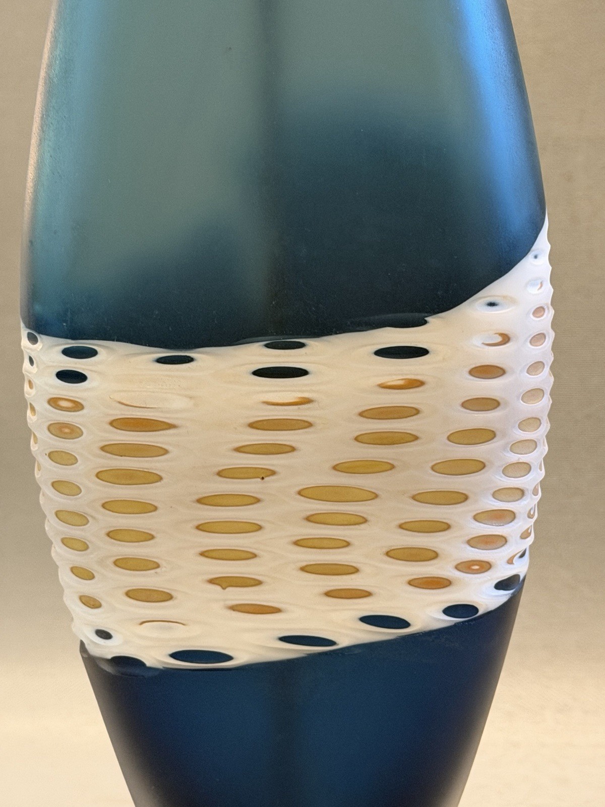 Vintage 1990s Blue and White Decorative Art Glass on Stand
