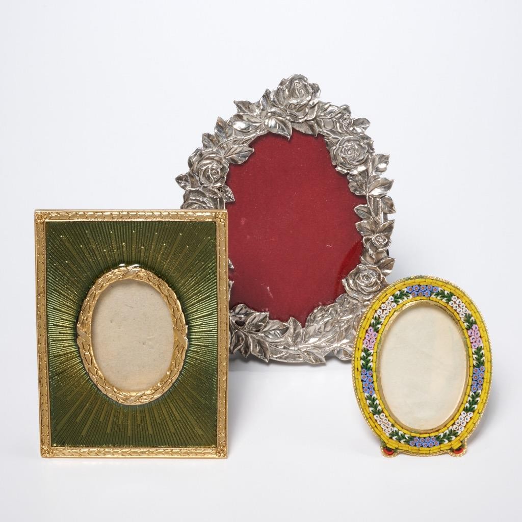 Terragraphics Crossbow Italian Micro Mosaic Oval Photo Picture Frame Lot 3-Pcs.