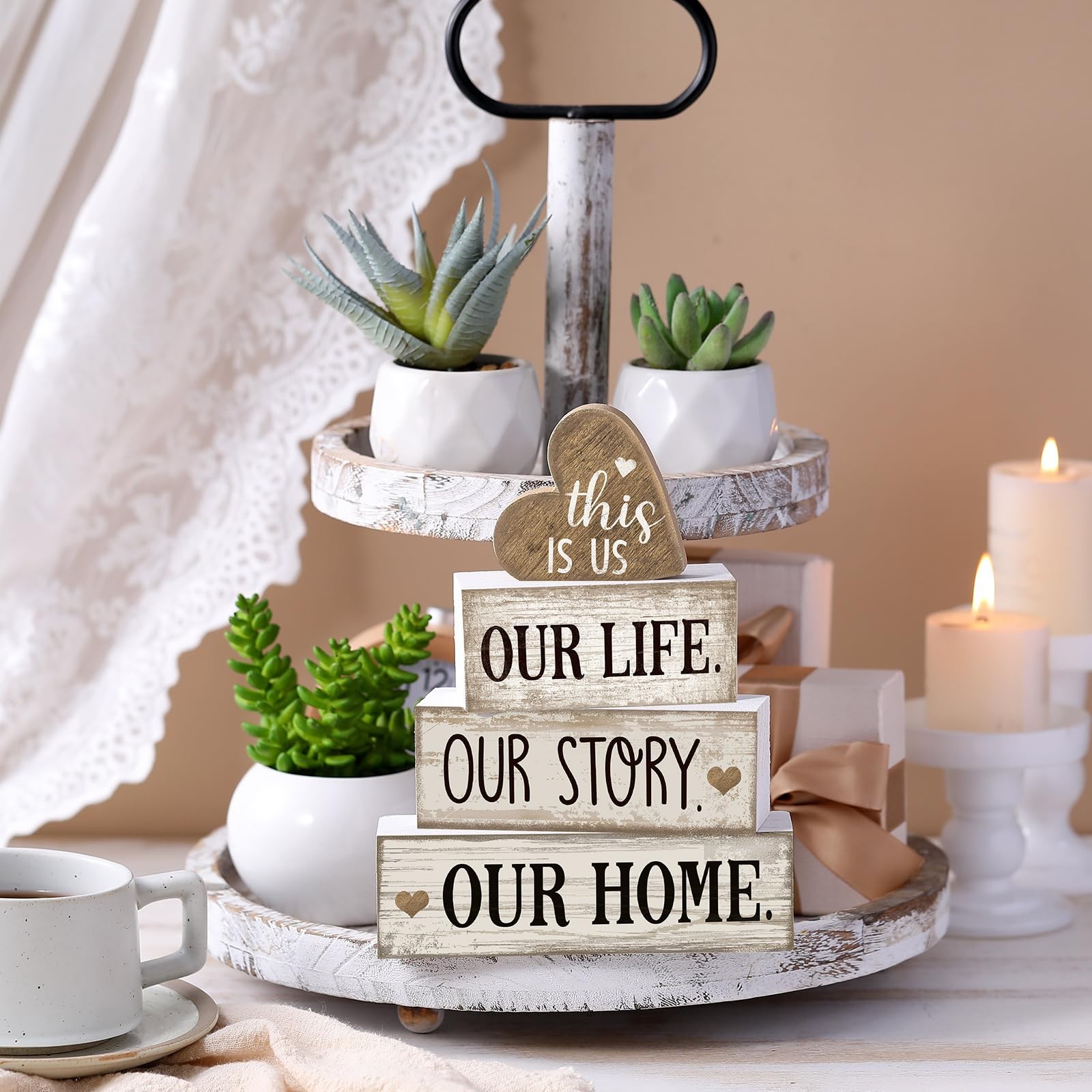 4 Pcs Farmhouse Table Decoration Home Sweet Farmhouse Tiered Tray Decor This …