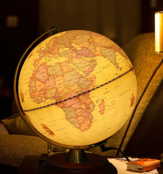12” Illuminated World Globe LED Light Rotating Education Cartography Map Earth