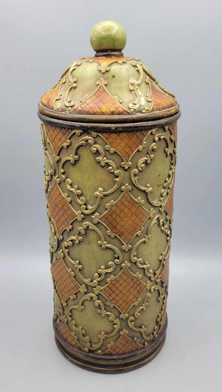Decorative Vintage Resin Lidded Jar Container with Lid Multicolor Brown Green