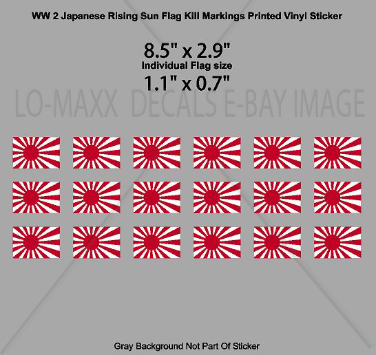 WW 2 Japanese Rising Sun Flag Fighter Bomber Kill Markings Printed Vinyl Sticker